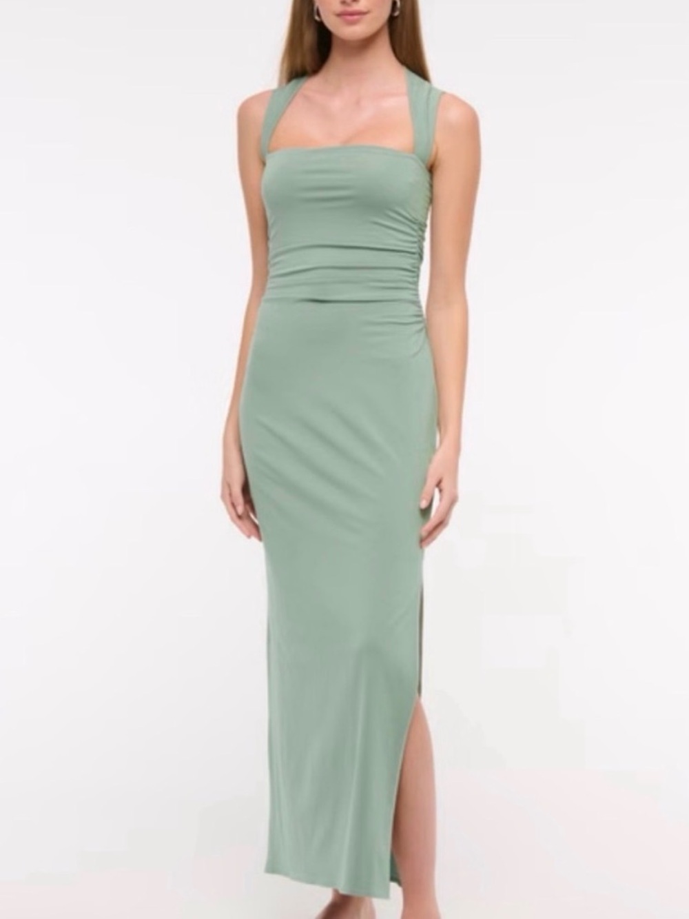 Abercrombie & Fitch Sage Green Square-Neck Maxi Dress